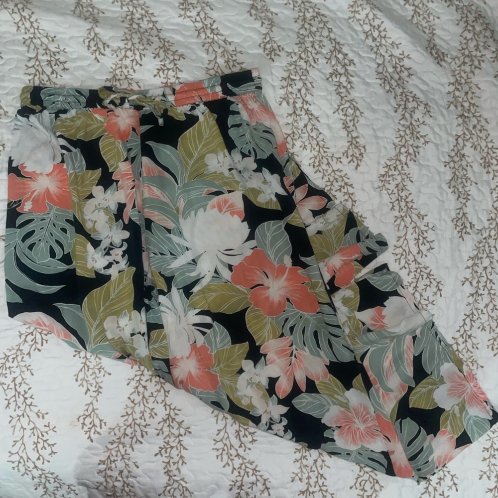 Volcom wide leg high tide floral pants beach flowy pant women’s size XL tropical